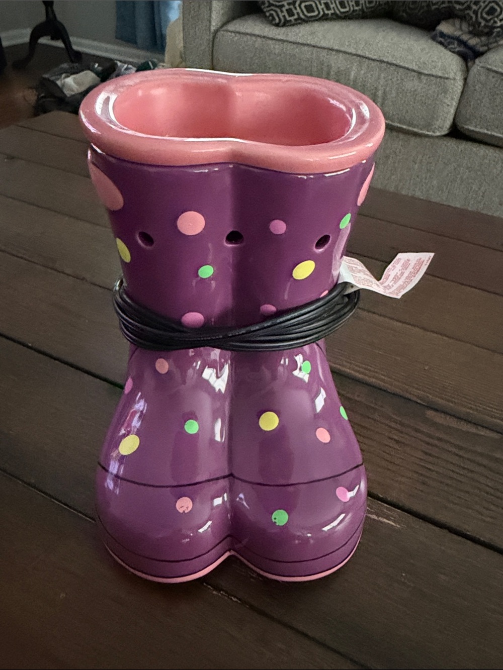 Scentsy Wax Warmer Retired Wellies Purple Polka Dot Rain Boots 7" Tall
